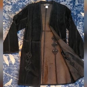Adrienne Landau 100% suede and crocheted Long sleeved jacket